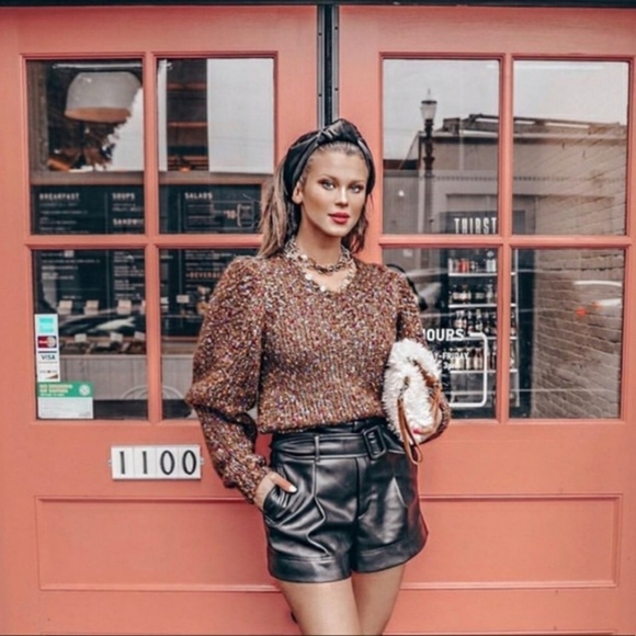 Zara women' Knit Women's Chunky Sweater Long Sleeve V-Neck Brown Speckled Size S - Picture 9 of 12